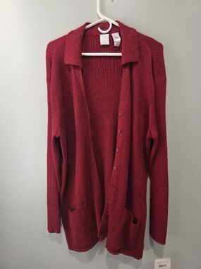 Emma & James Sweater Size 1XL Red Sparkle Top Cardigan Dressy.